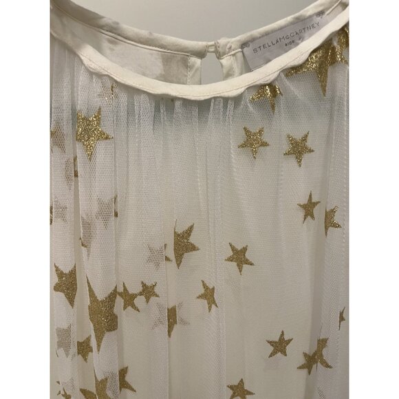 Stella McCartney Kids 14 Years White Tulle Gold Metallic Stars Dress Long Sleeve - Picture 6 of 13